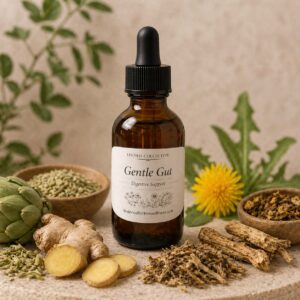 Gentle Gut herbal digestive tincture with fennel ginger and dandelion for gut health support