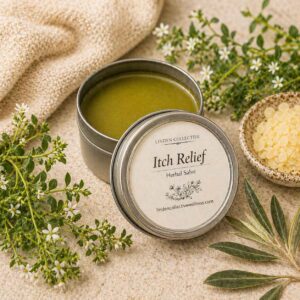 Itch Relief herbal salve made with chickweed for soothing itchy skin