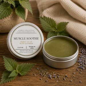 Muscle Soothe herbal salve with lavender by Linden Collective